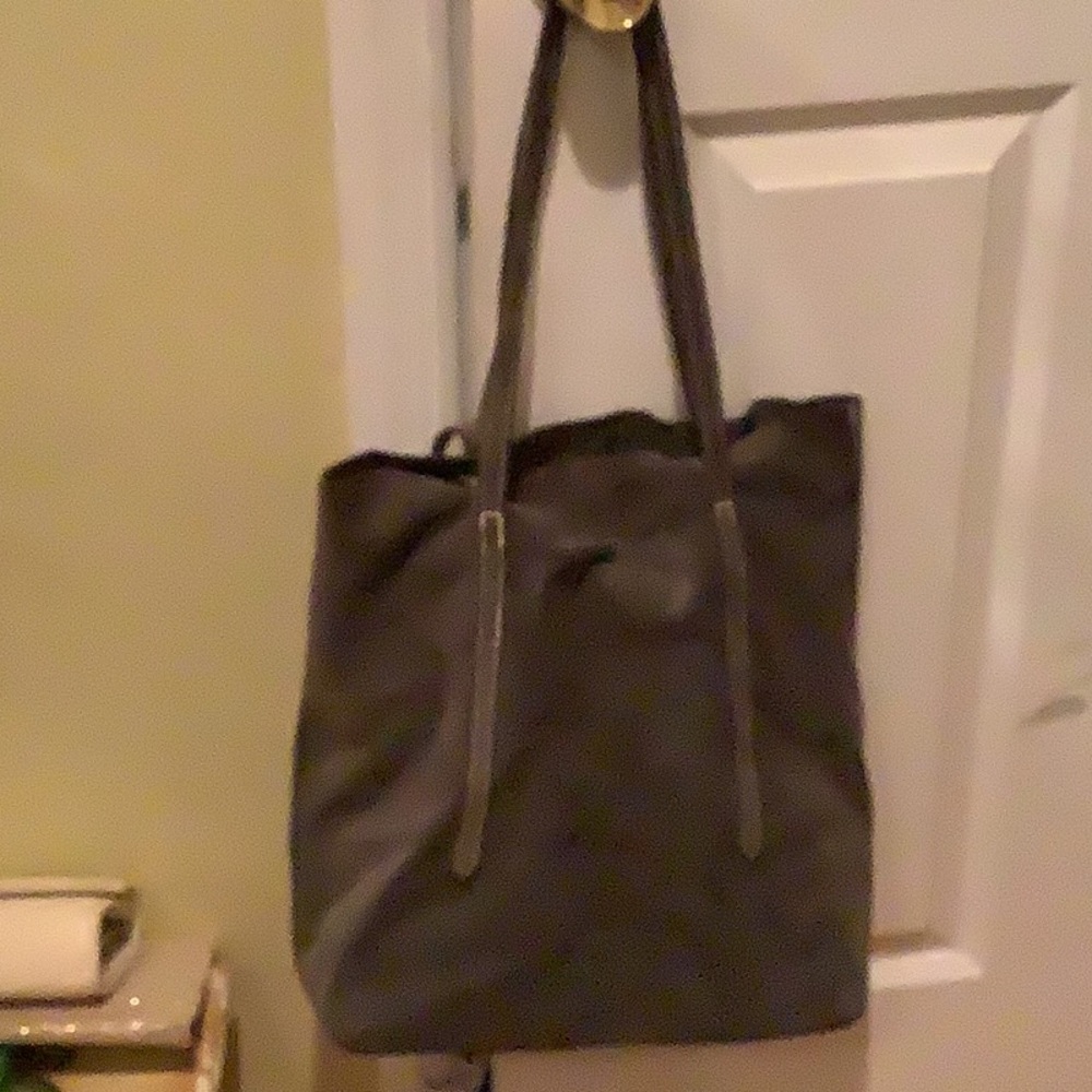 Boutique, grey, suede shoulder bag, double straps make it longer or shorter